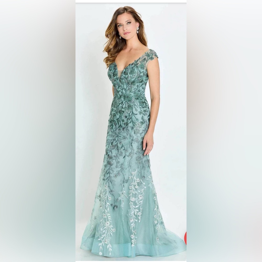 Montage by Mon Cheri Green Sleeveless V-neck Gown